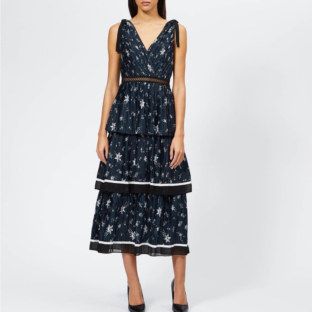 Self-Portrait Tiered Star Printed Midi Dress